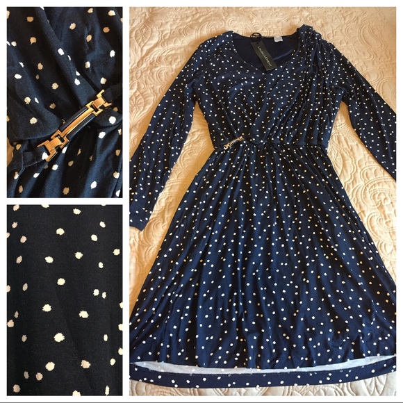 navy polka dot midi dress